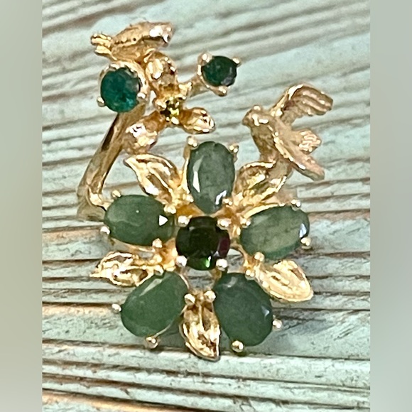 Natural Emerald and Chrome diopside ring sterling silver  gold plated - Picture 4 of 9